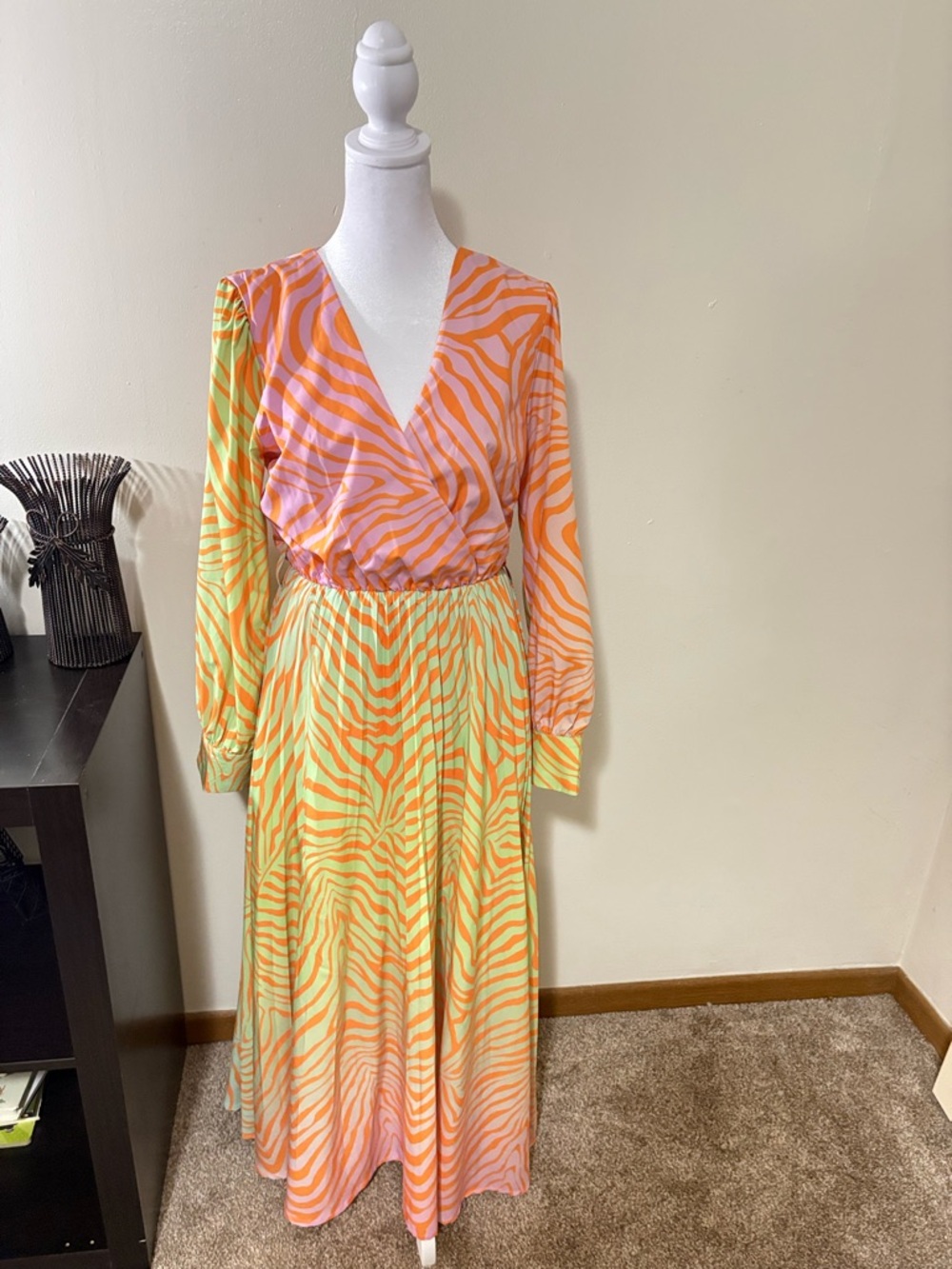 Elegant Long Sleeve Dress in Pink and Orange by La Femme